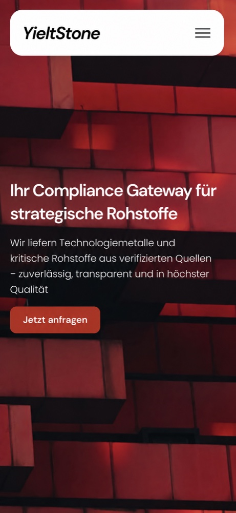 Für das Mockup korrigierte mobile Ansicht der YieltStone-Startseite