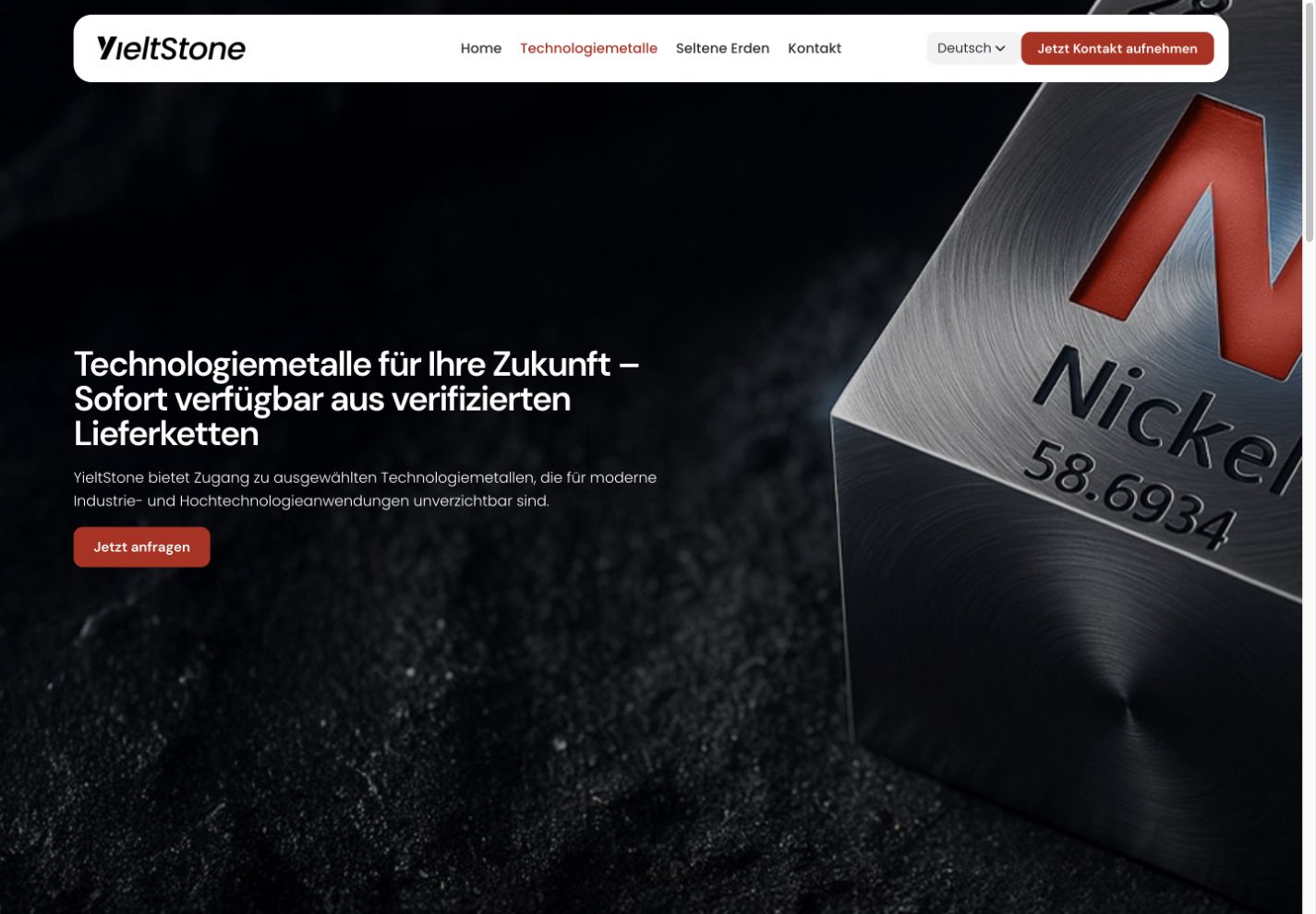 YieltStone-Produktseite Technologiemetalle mit Nickel-Motiv