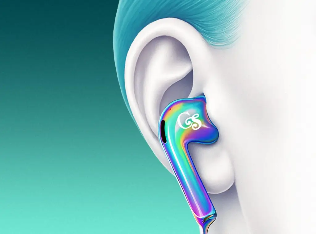 Illustration eines farbigen Earbuds mit Chapter-Studios-Branding als Symbol für kreatives Marketing